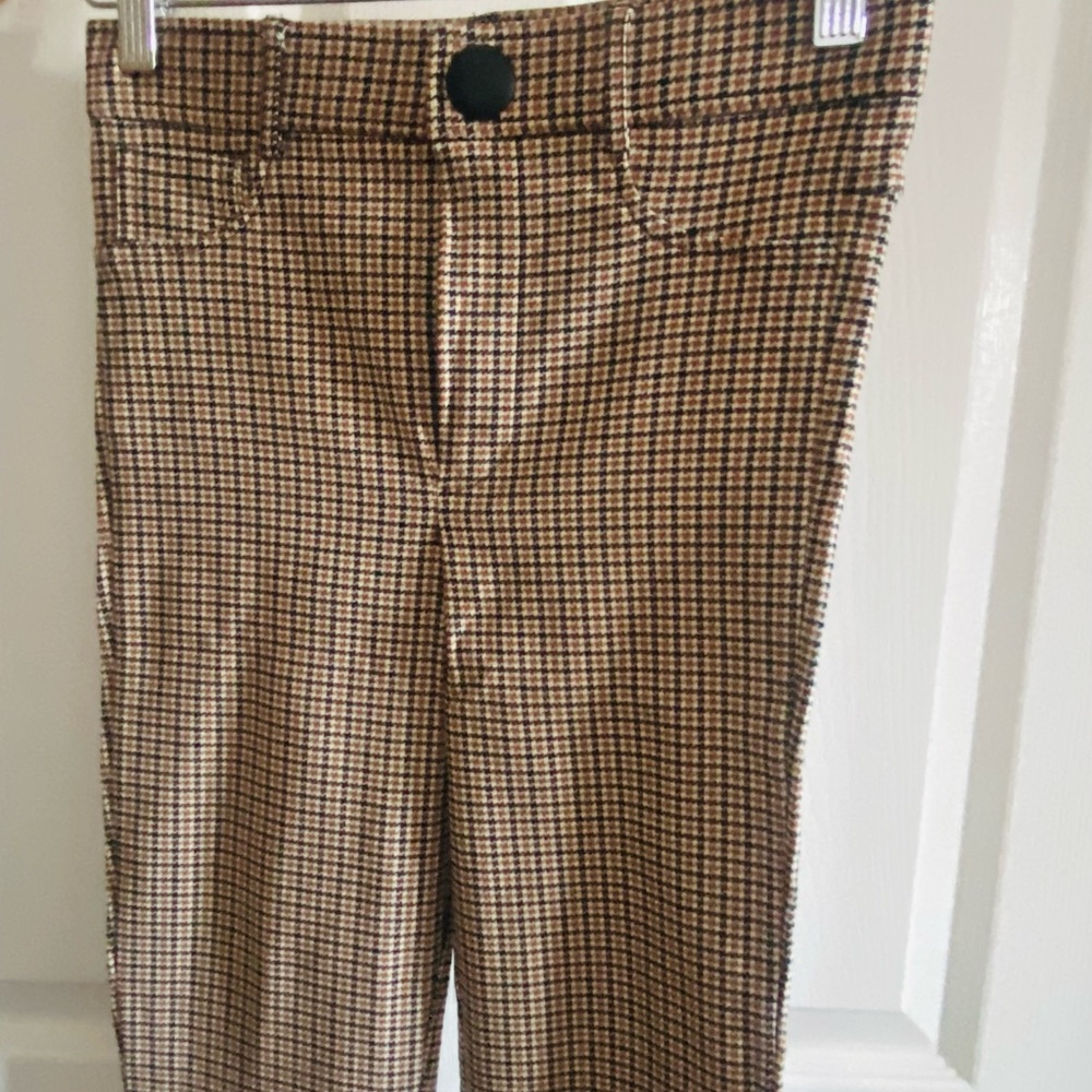 Zara Tan & Brown Classic 60’s Style Pants with Timeless Houndstooth Plaid Design